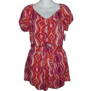 Jolie & Joy Top Shorts Set Junior XL vibrant geo print pink orange beige outfit